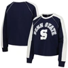 GAMEDAY COUTURE GAMEDAY COUTURE NAVY PENN STATE NITTANY LIONS BLINDSIDE RAGLAN CROPPED PULLOVER SWEATSHIRT
