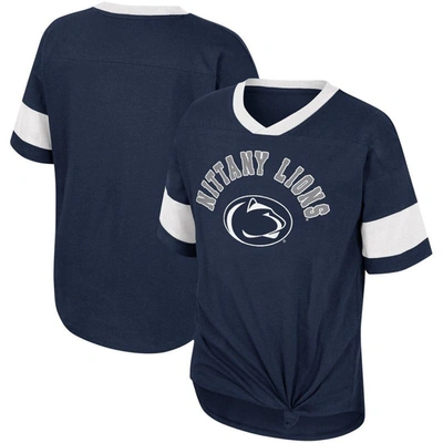 Colosseum Kids' Big Girls  Navy Penn State Nittany Lions Tomika Tie-front V-neck T-shirt