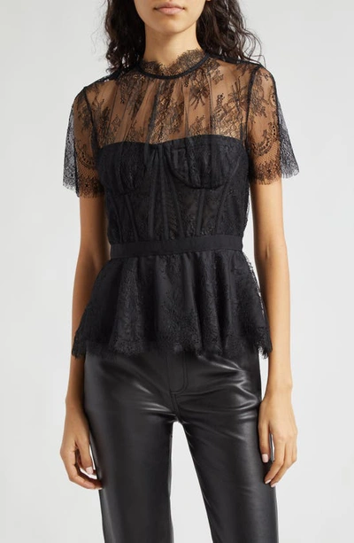 SIMKHAI SIMKHAI KEHLANI EYELASH LACE BUSTIER PEPLUM TOP