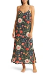 Desmond & Dempsey Floral Cotton Nightgown In Persephone Black/ Multi