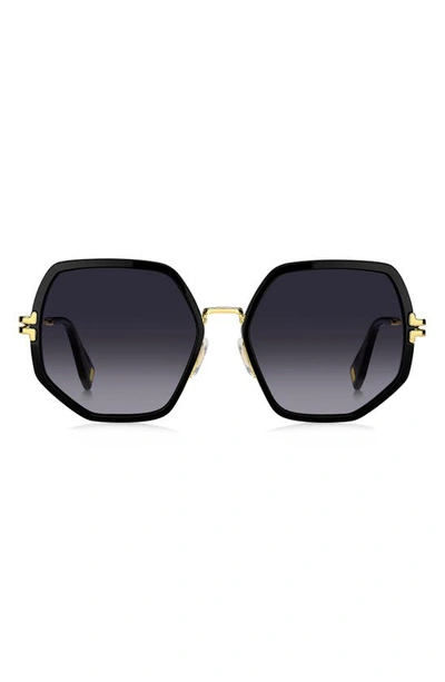Marc Jacobs Geometric Metal & Acetate Square Sunglasses In Black Gold/ Grey Shaded