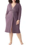 True & Co. Any Wear Jersey Robe In Black Plum