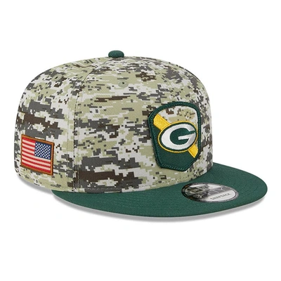 New Era Men's  Camo, Green Green Bay Packers 2023 Salute To Service 9fifty Snapback Hat In Camo,green