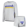 CONCEPTS SPORT CONCEPTS SPORT GRAY GOLDEN STATE WARRIORS CEDAR LONG SLEEVE T-SHIRT & SHORTS SLEEP SET