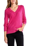 Nic + Zoe Nic+zoe Waffle Stitch V-neck Sweater In Shocking Pink