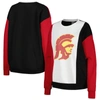 GAMEDAY COUTURE GAMEDAY COUTURE WHITE/BLACK USC TROJANS VERTICAL COLOR-BLOCK PULLOVER SWEATSHIRT