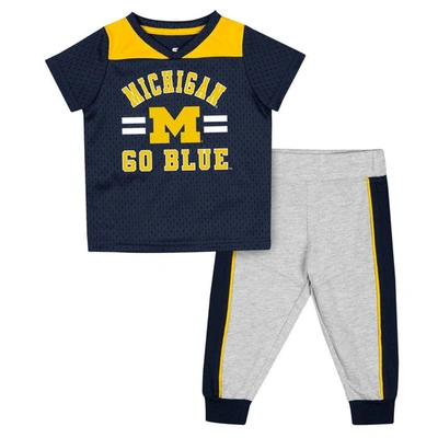 COLOSSEUM INFANT COLOSSEUM NAVY/HEATHER GRAY MICHIGAN WOLVERINES KA-BOOT-IT JERSEY & PANTS SET