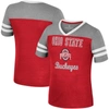 COLOSSEUM GIRLS YOUTH COLOSSEUM SCARLET/HEATHER GRAY OHIO STATE BUCKEYES SUMMER STRIPED V-NECK T-SHIRT