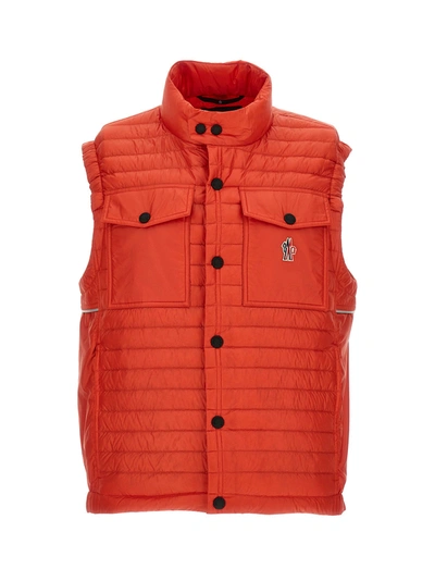 Moncler Padded Vest With Logo In Red