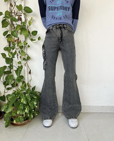 Pre-owned Archival Clothing X Le Grande Bleu L G B Y2k Flared Multipocket Cargo Jeans In Blue