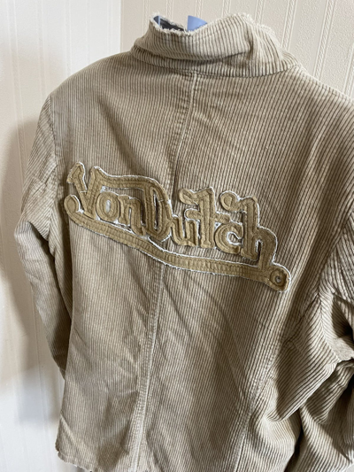 Pre-owned Denim Jacket X Vintage Von Dutch Made In Usa Velvet Jacket Big Logo In Beige
