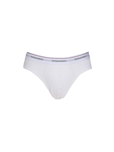 Dsquared2 Three Underwear Briefs In Stretch Cotton In White