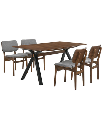 Armen Living Laredo And Lima 5pc Walnut Rectangular Dining Set In Gray