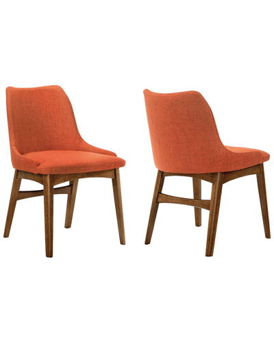Armen Living Set Of 2 Azalea Orange Walnut Wood Dining Side Chairs