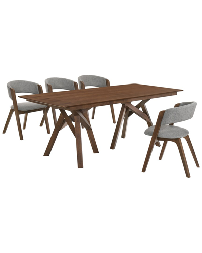 Armen Living Cortina And Rowan 5pc Walnut Rectangular Dining Set In Gray