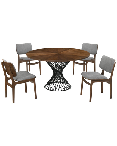 Armen Living Cirque And Lima 5pc Walnut Round Dining Set In Gray