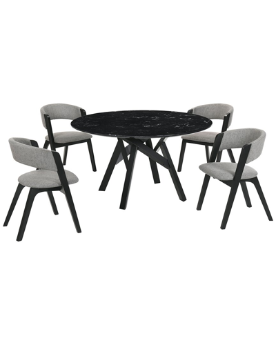 Armen Living Venus And Rowan 5pc Marble Round Dining Set In Gray