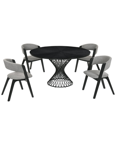 Armen Living Cirque And Rowan 5pc Round Dining Set In Gray