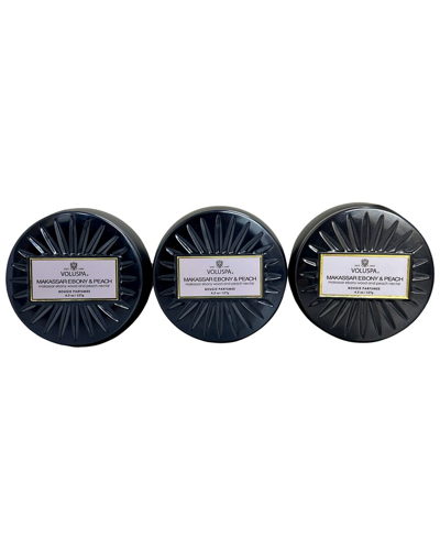 Voluspa Pack Of 3 4.5oz Makassar Ebony & Peach Mini Tins In Blue