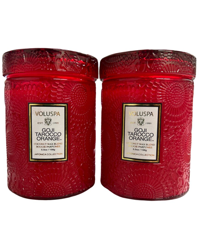 Voluspa Pack Of 2 Goji & Tarocco Orange Tall Jar Mini Candle Tins In Red