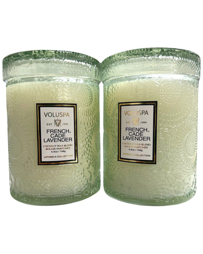 Voluspa Pack Of 2 French Cade & Lavender Mini Tall Jar Candles In White