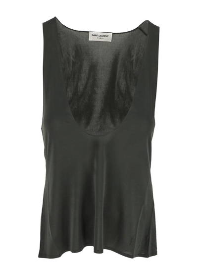 Saint Laurent Plunging Neck Tank Top In Green