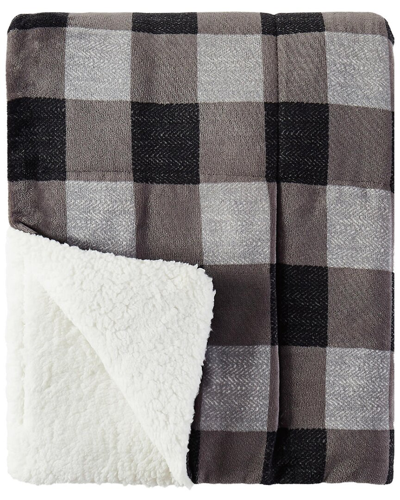 London Fog Grey Buffalo Plaid Faux Fur Throw