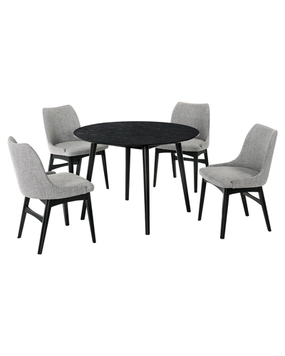 Armen Living Arcadia And Azalea 42in Round Wood 5pc Dining Set In Black