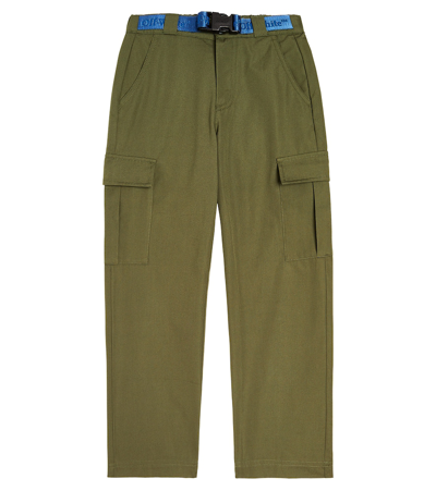 Off-white Kids' Logo-belt Cargo Trousers In Green