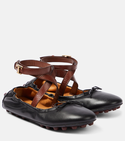 Tod's Bubble Leather Ballet Flats In Black
