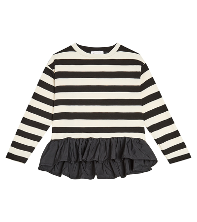 Monnalisa Kids' Striped Jersey And Satin Top In Black
