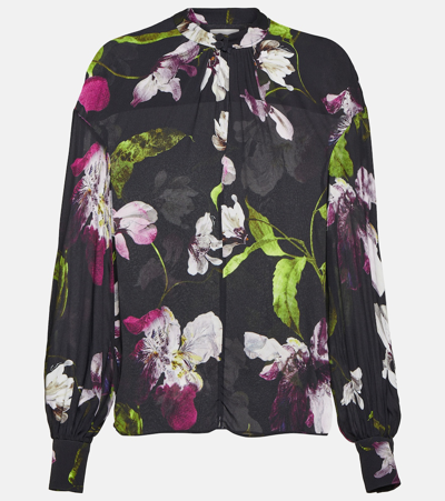 Erdem Floral Long Sleeve Top In Black