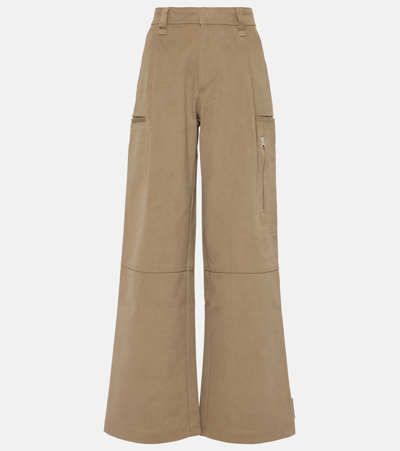 Ami Alexandre Mattiussi High-rise Wide-leg Cotton Cargo Trousers In Brown