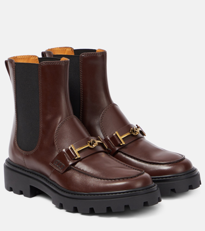 Tod's Gomma皮革切尔西靴 In Brown