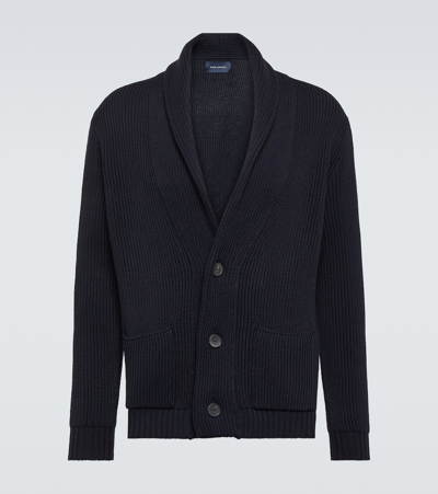 Thom Sweeney Ribbed-knit Wool Cardigan In Blue