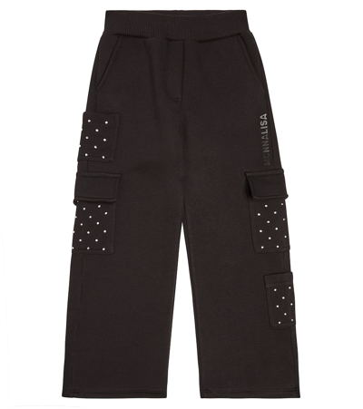 Monnalisa Kids' Studded Jersey Sweatpants In Black