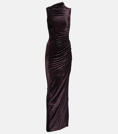 Rick Owens Svita Gathered Velvet Maxi Dress In Violet