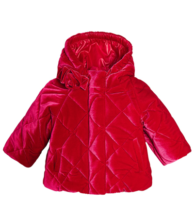 Monnalisa Red Down Jacket For Baby Girl With Rose