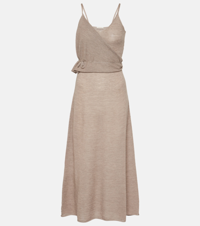 Loro Piana Cashmere Wrap Dress In Brown