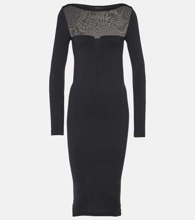 Wolford Venus Tulle-panelled Jersey Dress In Black