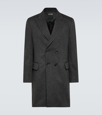 Zegna Grey Single-breasted Wool Coat