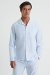 REISS WESTLEY - BLUE/WHITE STRIPED COTTON BUTTON-THROUGH PYJAMA SHIRT, XS