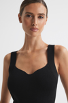Reiss Dani Ribbed Sweetheart Neck Tank Top In Black