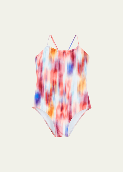 Vilebrequin Kids' Gazette Tie-dye Swimsuit In Confit Multicolor