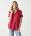 Shop Michael Stars Bailey Gauze Button Down Shirt In Kelly