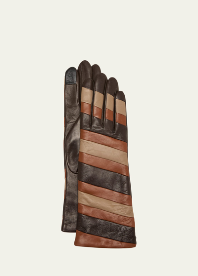 Agnelle Tri-color Striped Leather Gloves In Mokabeigetoscana