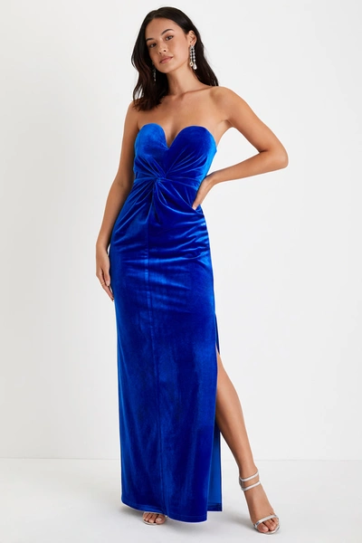 Lulus Fabulous Grace Royal Blue Velvet Twist-front Maxi Dress