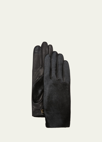 Agnelle Classic Hair On Leather Gloves In Tnoirnoir