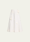 Zimmermann Matchmaker Rose Flare Appliquéd Linen Midi Skirt In Ivory