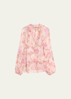 Zimmermann Gathered Billow Blouse In Coral Hibiscus